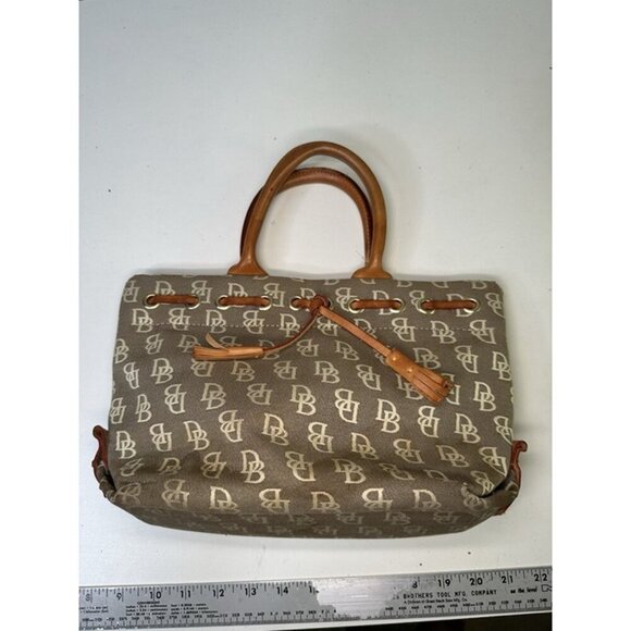 Dooney Bourke Designer Handbag Beige And Brown Canvas Bag With Tassels - Picture 11 of 12